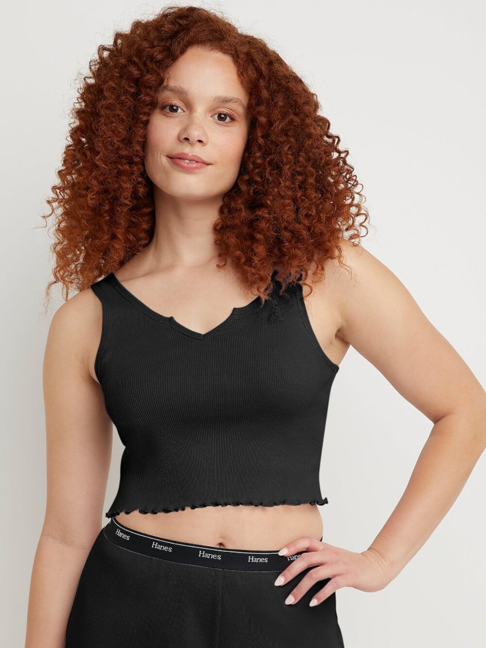 #1787 Hanes Women's Originals Cozywear Cropped Ribbed Tank Top OG117 - Black